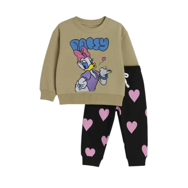 Girls Daisy Duck Printed Tracksuit – Khaki & Black