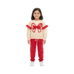Girls Sweet Love Bow Tracksuit – Cream & Red