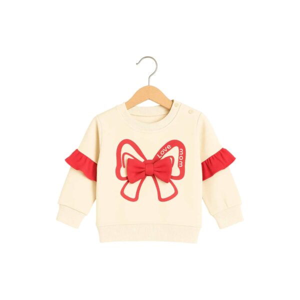 Girls Sweet Love Bow Tracksuit – Cream & Red
