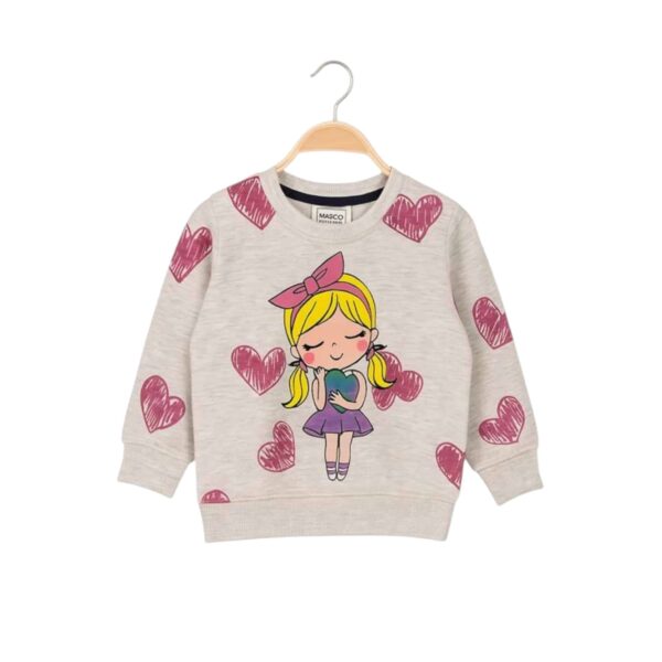 Girls Cartoon Girl & Heart Printed Tracksuit – Beige