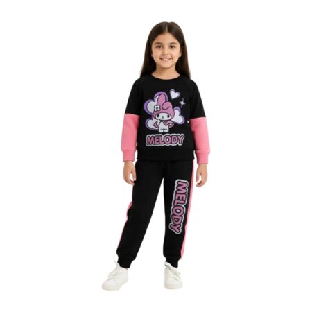 Girls Melody Cute Character Tracksuit – Black & Pink