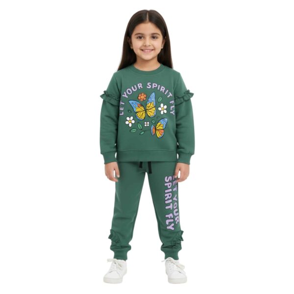 Girls Let Your Spirit Fly Butterfly Tracksuit – Green