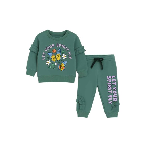 Girls Let Your Spirit Fly Butterfly Tracksuit – Green