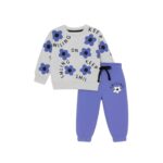 Girls Keep Smiling Flower Printed Tracksuit – Grey & Purple