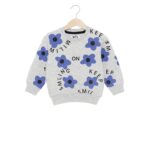 Girls Keep Smiling Flower Printed Tracksuit – Grey & Purple