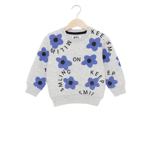 Girls Keep Smiling Flower Printed Tracksuit – Grey & Purple