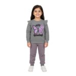 Girls Still Growing Butterfly Graphic Tracksuit – Grey & Pink
