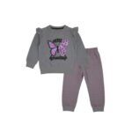 Girls Still Growing Butterfly Graphic Tracksuit – Grey & Pink