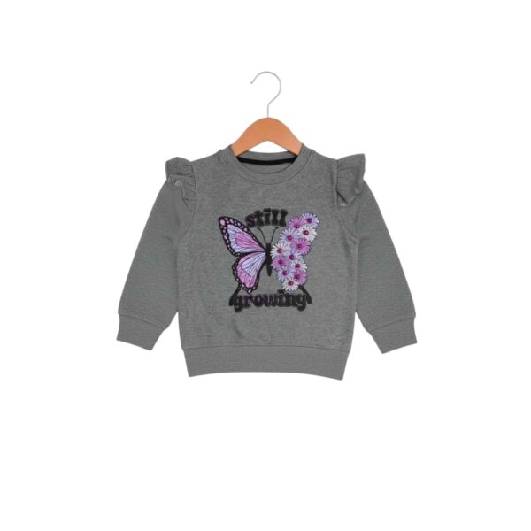 Girls Still Growing Butterfly Graphic Tracksuit – Grey & Pink