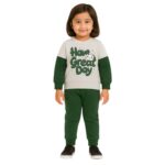 Girls Have a Great Day Printed Tracksuit – Green & White