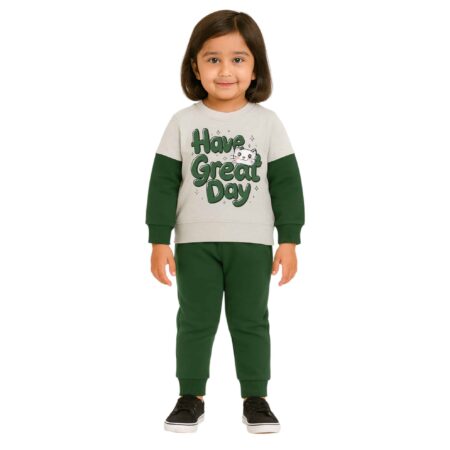 Girls Have a Great Day Printed Tracksuit – Green & White