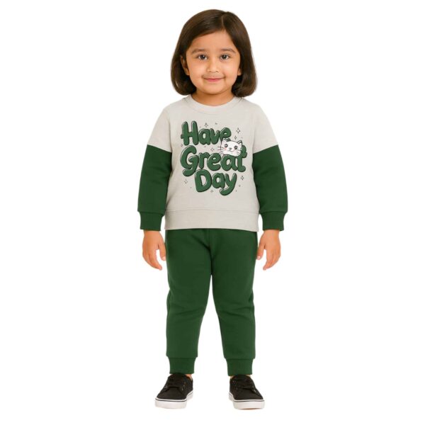 Girls Have a Great Day Printed Tracksuit – Green & White