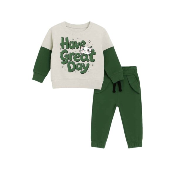Girls Have a Great Day Printed Tracksuit – Green & White