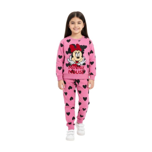 Girls Cute Minnie Mouse Pink Heart Print Sweat Suit – Pink