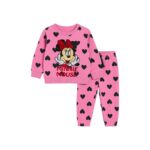 Girls Cute Minnie Mouse Pink Heart Print Sweat Suit – Pink