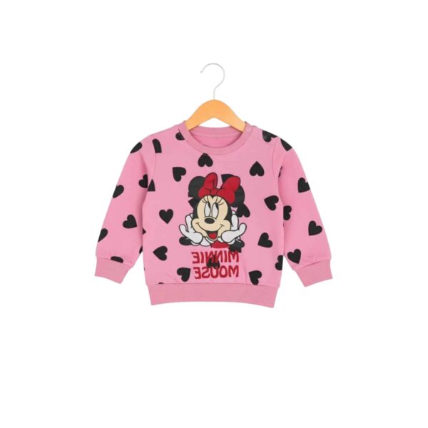 Girls Cute Minnie Mouse Pink Heart Print Sweat Suit – Pink
