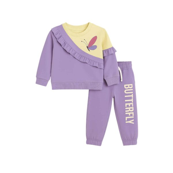Girls Butterfly Printed Tracksuit – Purple & Yellow