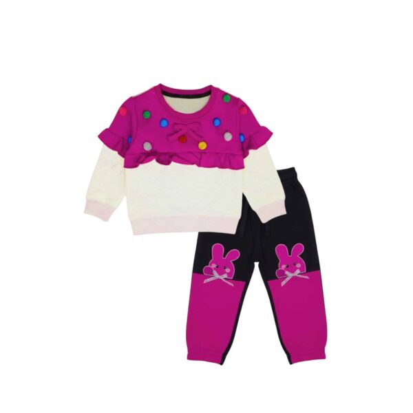 Girls Cute Bunny Printed Tracksuit – Pink & Black