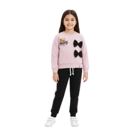 Girls Be Happy Bow Tracksuit – Pink & Black