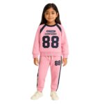 Girls Confident 88 Print Tracksuit – Pink & Navy