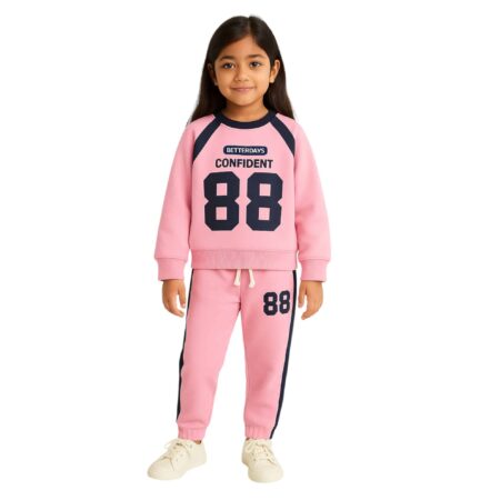 Girls Confident 88 Print Tracksuit – Pink & Navy