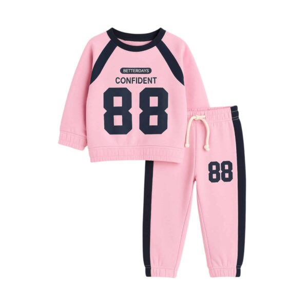 Girls Confident 88 Print Tracksuit – Pink & Navy