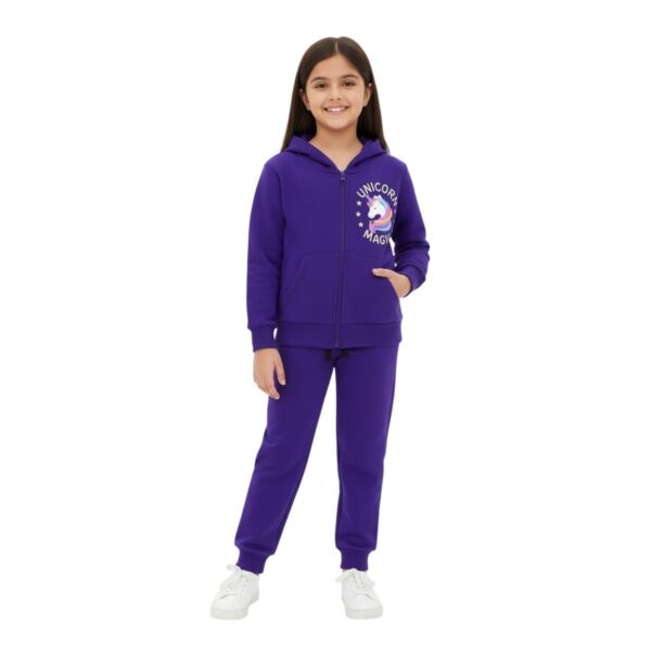 Girls Unicorn Magic Zip-Up Hoodie & Pant Set – Purple