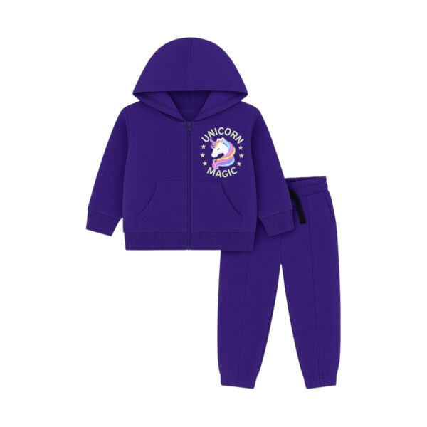 Girls Unicorn Magic Zip-Up Hoodie & Pant Set – Purple