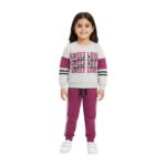 Girls Sweet Love Printed Tracksuit – Light Gray & Magenta