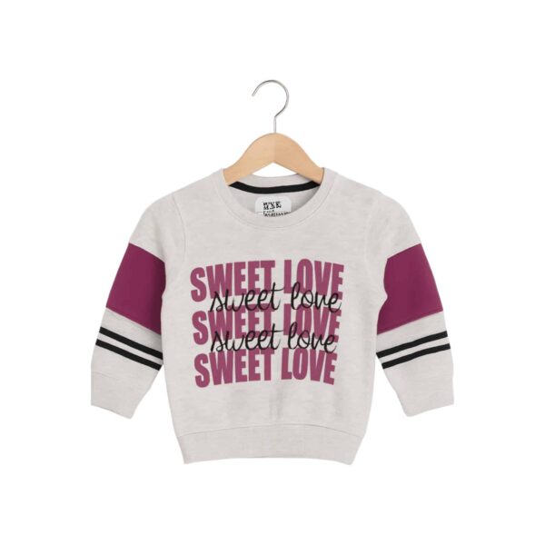 Girls Sweet Love Printed Tracksuit – Light Gray & Magenta