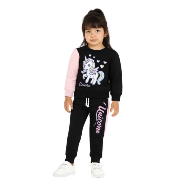 Girls Unicorn Printed Tracksuit – Pink & Black