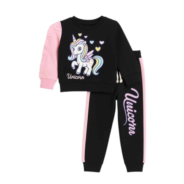 Girls Unicorn Printed Tracksuit – Pink & Black