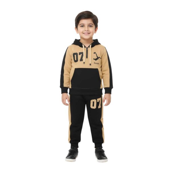 Boys Half Zip Hoodie Tracksuit – Black & Camel