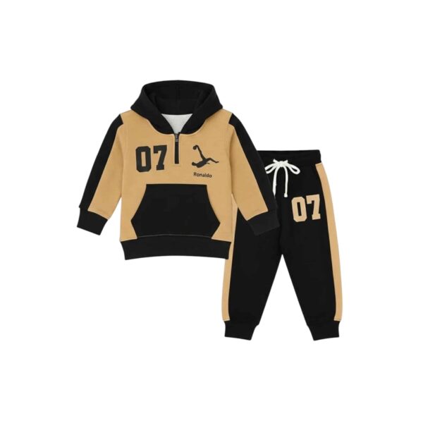 Boys Half Zip Hoodie Tracksuit – Black & Camel