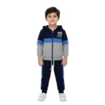 Boys Front Zip Hoodie Tracksuit – Navy, Blue & Grey