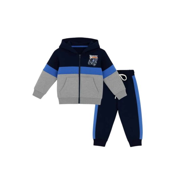 Boys Front Zip Hoodie Tracksuit – Navy, Blue & Grey