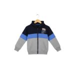 Boys Front Zip Hoodie Tracksuit – Navy, Blue & Grey