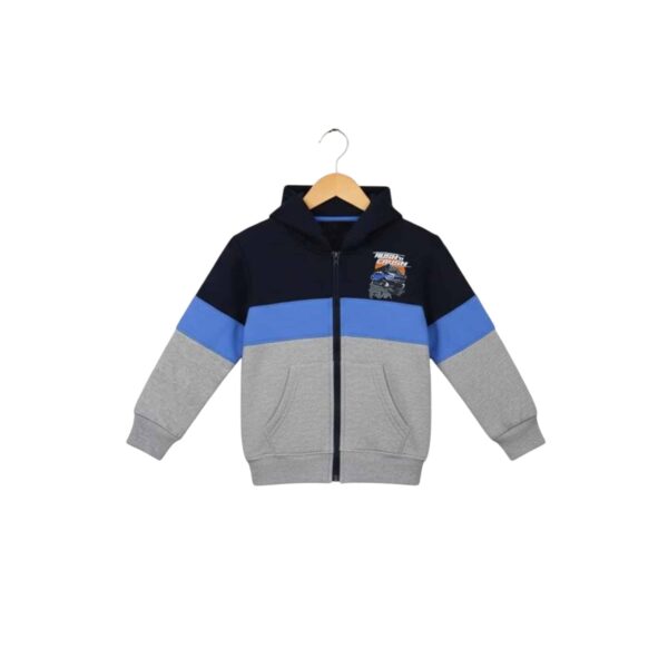 Boys Front Zip Hoodie Tracksuit – Navy, Blue & Grey