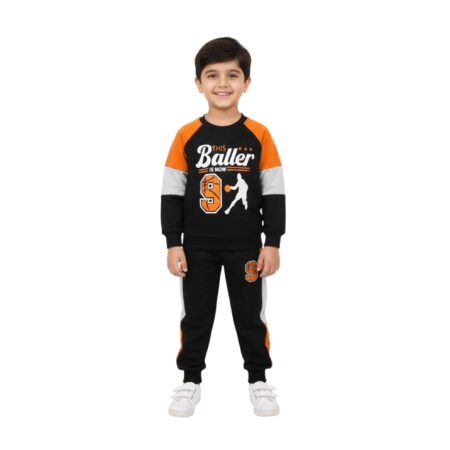 Boys Basketball "Baller" Tracksuit – Black & Orange