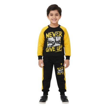 Boys "Never Give Up!" Basketball Tracksuit – Black & Yellow