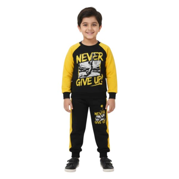 Boys "Never Give Up!" Basketball Tracksuit – Black & Yellow
