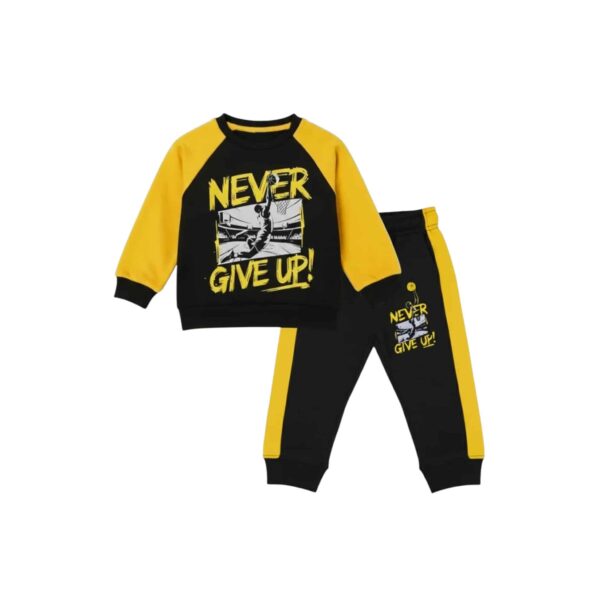 Boys "Never Give Up!" Basketball Tracksuit – Black & Yellow